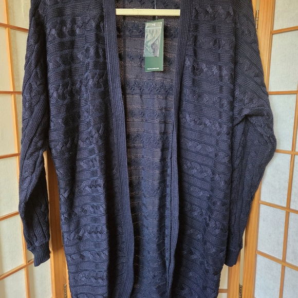 NWT RALPH LAUREN NAVY BLUE KNIT LONG NO BUTTONS COTTON MIX CARDIGAN SWEATER S/M - Picture 5 of 9